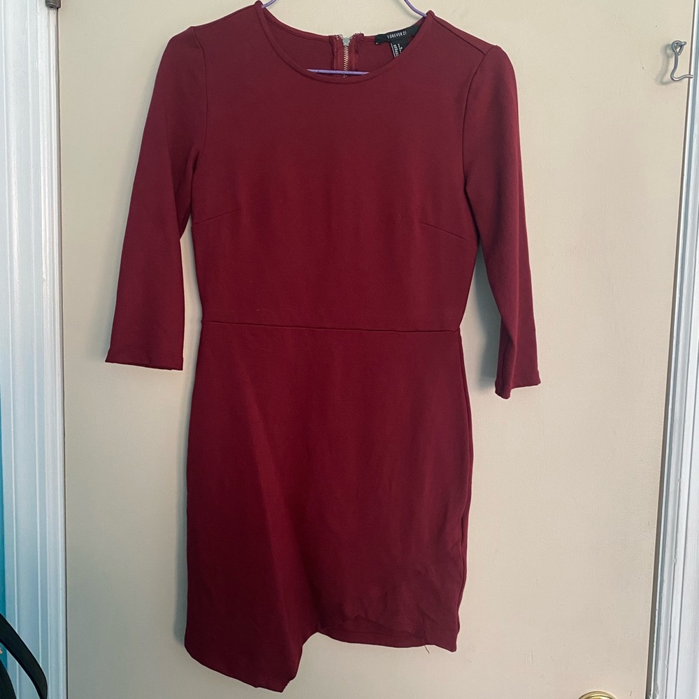 Burgundy 3/4 sleeve mini dress